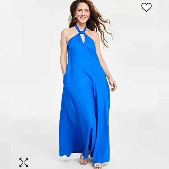 Macy's | Dresses | Macys Womens Linen Halterneck Maxi Dress | Poshmark